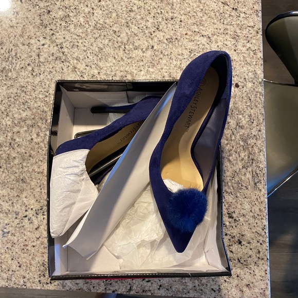 Purple Suede Pump with Fur Pom Pom - Picture 6 of 7